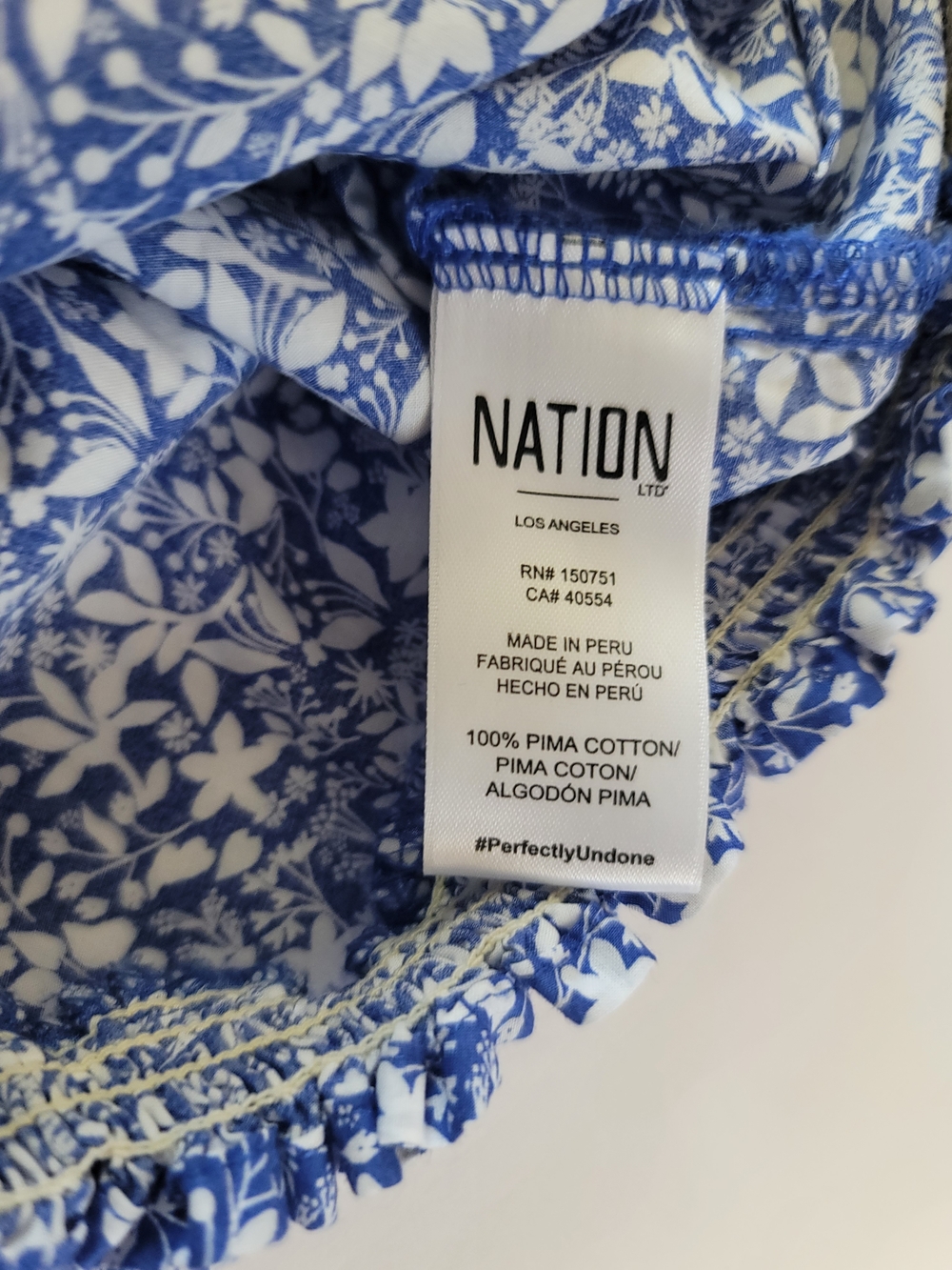 Nation Ltd. Smocked Blue Floral Rowena Peasant Blouse, Size S, Cottage Romantic - Picture 9 of 9